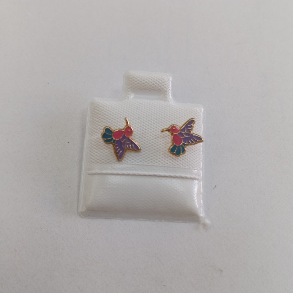 BROQUELES BROQUEL FIG COLIBRI ESMALTE ROSA 14K 0.2138 GR (NUEVO)
