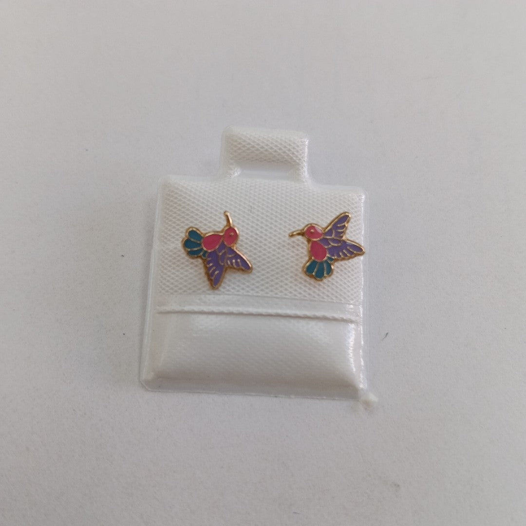 BROQUELES BROQUEL FIG COLIBRI ESMALTE ROSA 14K 0.2138 GR (NUEVO)