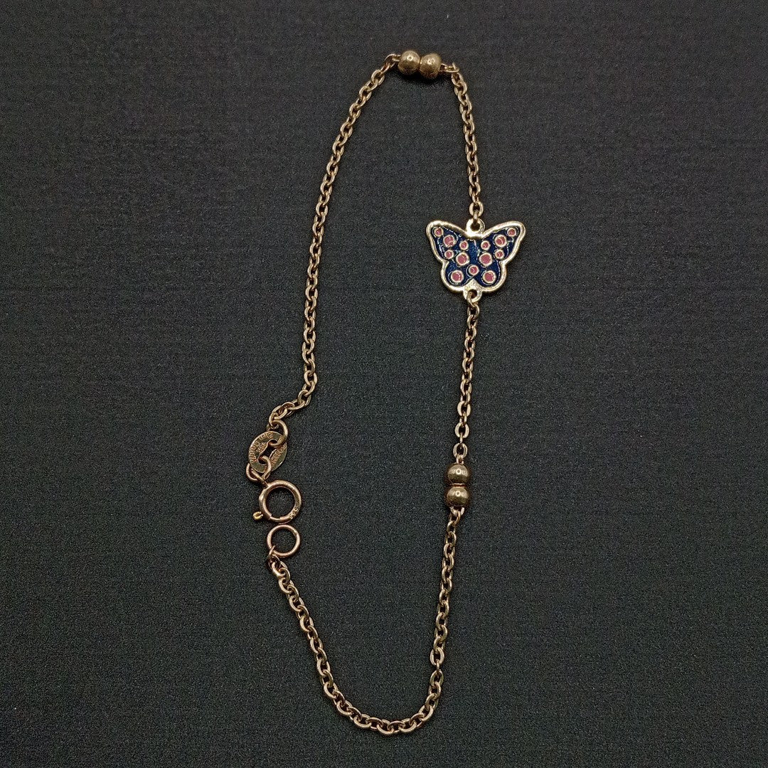 PULSERA TEJIDO ESPECIAL MARIPOSA CON ESMALTE 14K 18 CM 1.9 GR (NUEVO)