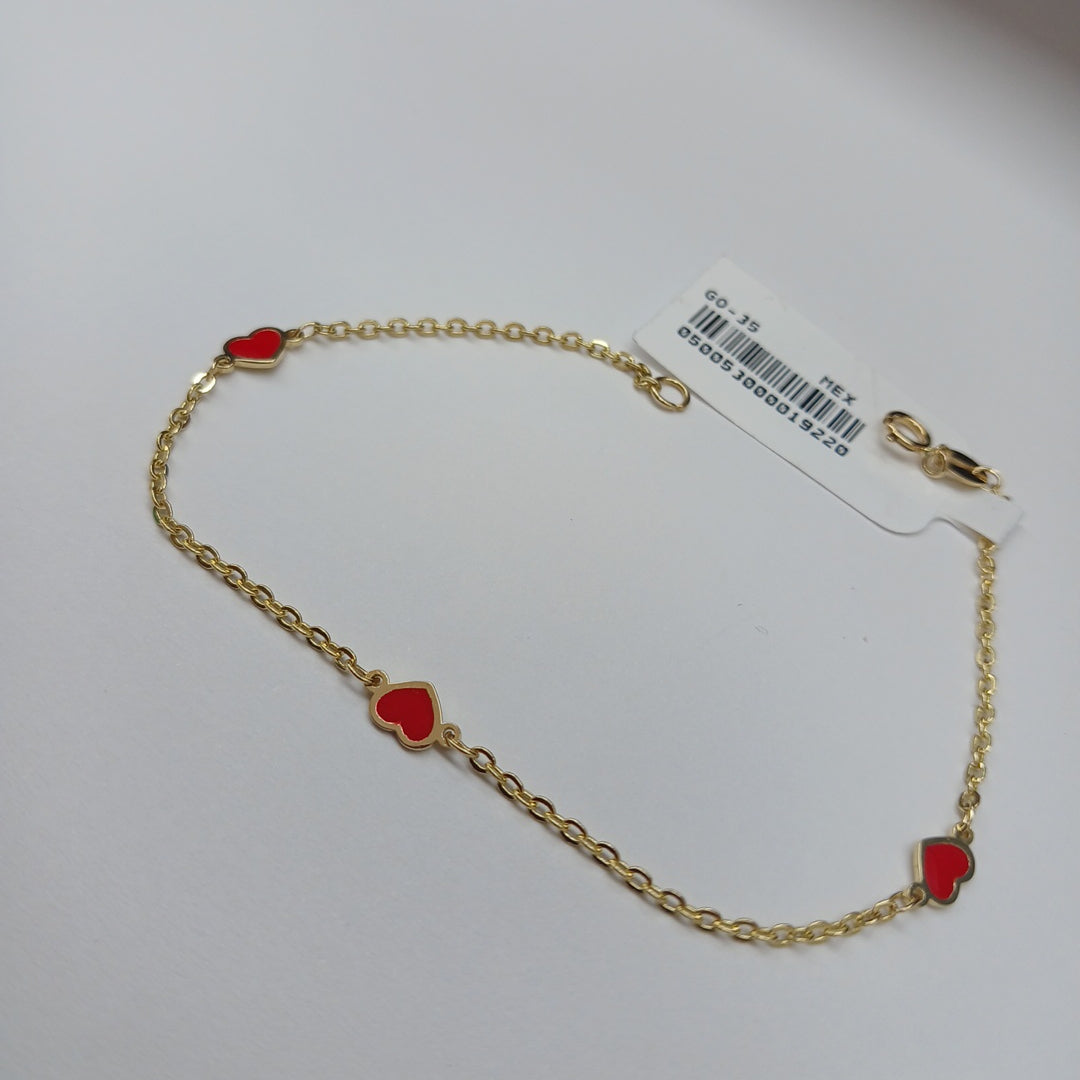 PULSERA ESPECIAL CON CORAZONES 14K 18 CM 1.4 GR (NUEVO)