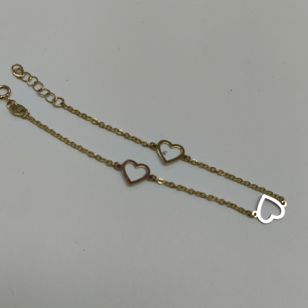 PULSERA ESPECIAL CON CORAZONES CONBINADOS 14K 18 CM 1.6 GR (NUEVO)