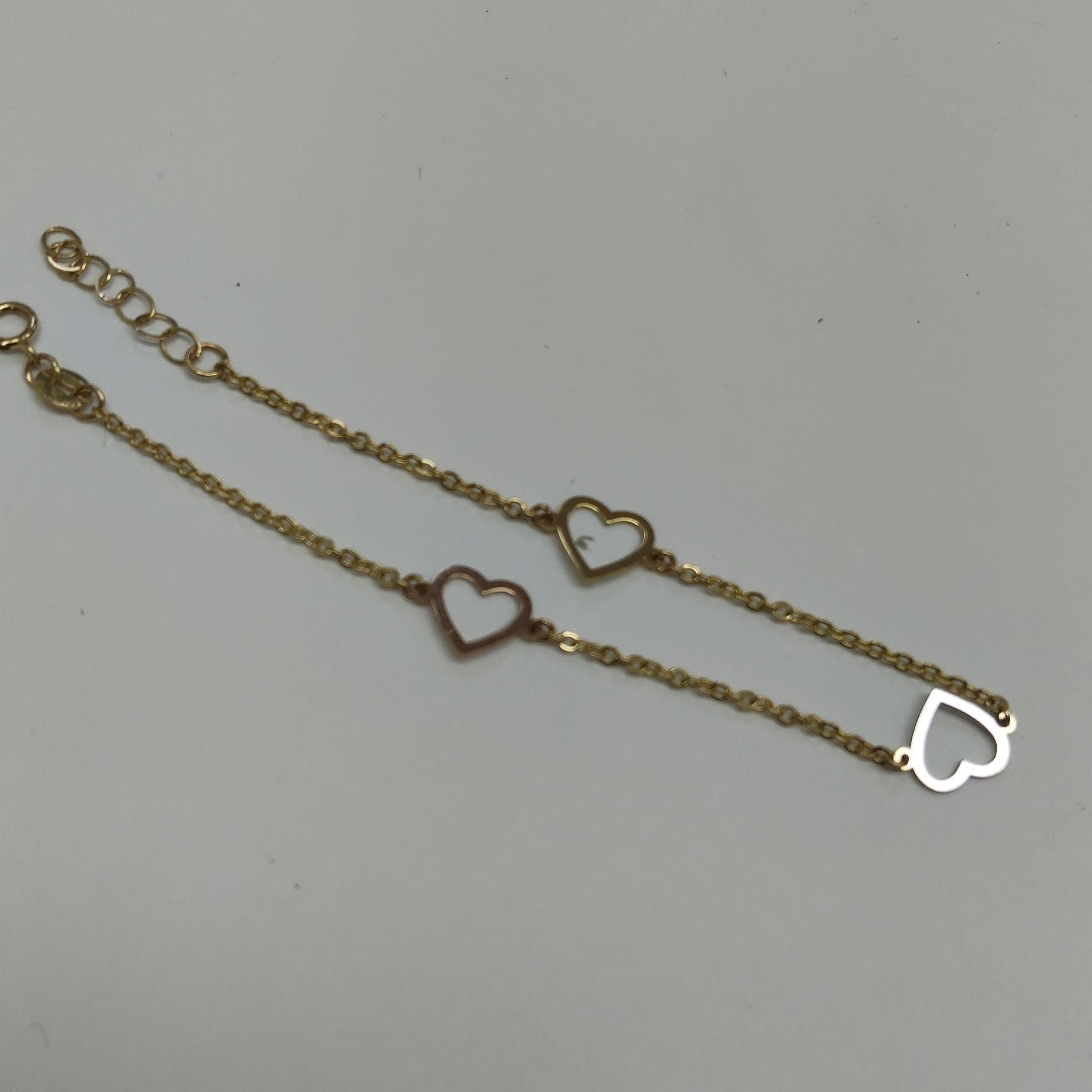 PULSERA ESPECIAL CON CORAZONES CONBINADOS 14K 18 CM 1.6 GR (NUEVO)