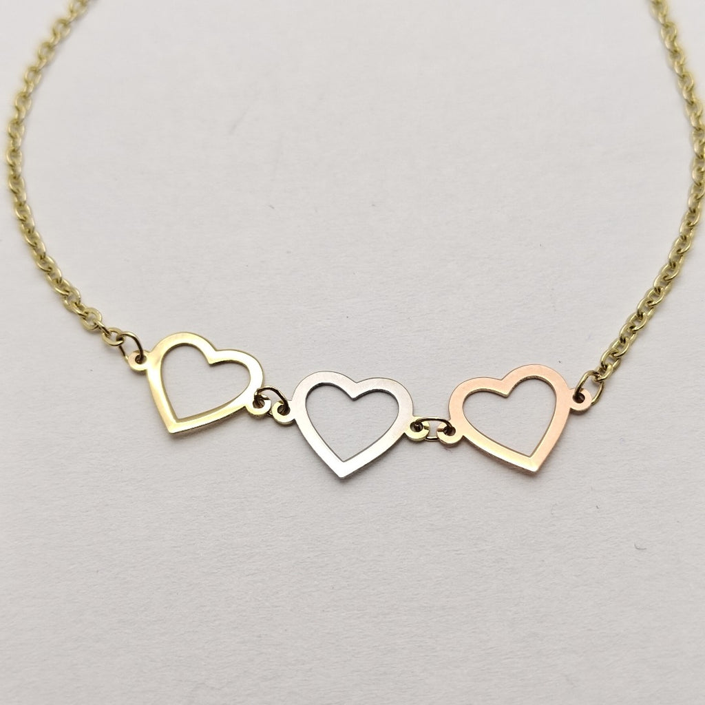 PULSERA ESPECIAL CON CORAZONES 14K 18 CM 1.3 GR (NUEVO)