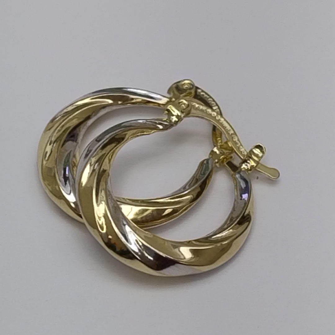 ARETES TEJIDO ARRACADA TRENZADA COMBINADA 14K 1.8 GR (NUEVO)