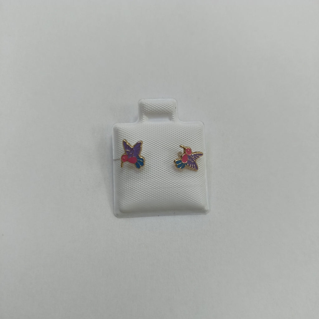 BROQUELES BROQUEL FIG COLIBRI ESMALTE ROSA 14K 0.2138 GR (NUEVO)
