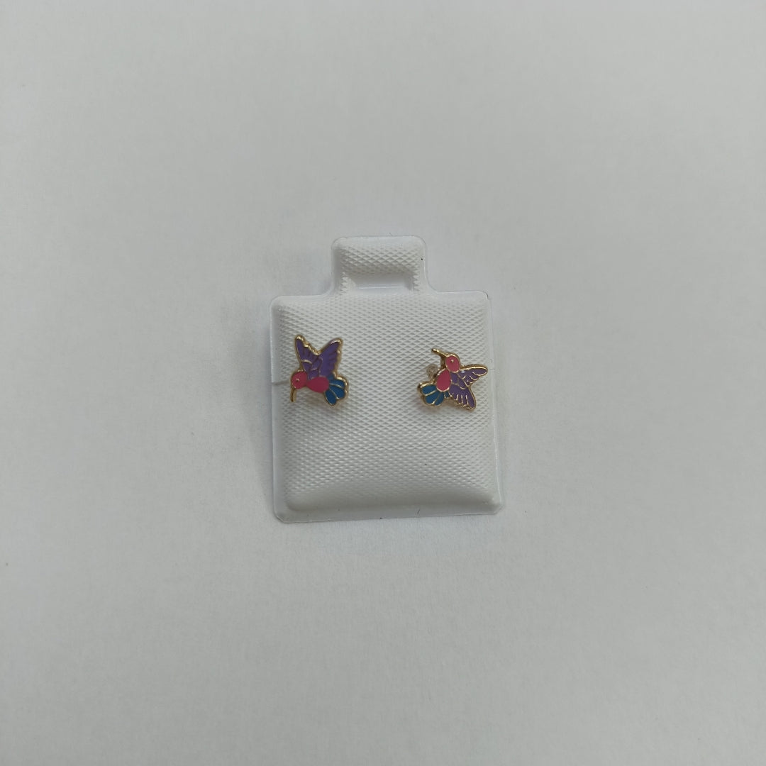 BROQUELES BROQUEL FIG COLIBRI ESMALTE ROSA 14K 0.2138 GR (NUEVO)