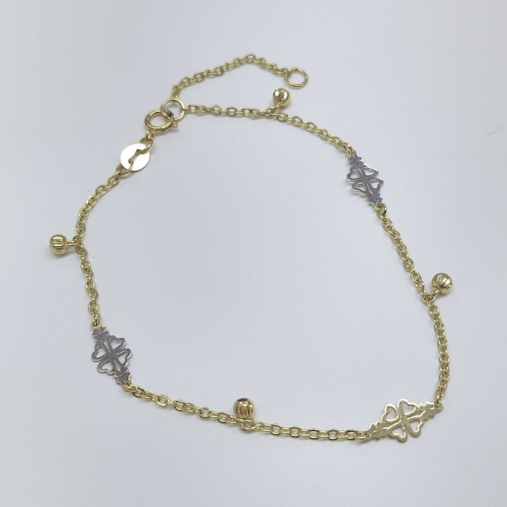 PULSERA ESPECIAL CON TREBOL 14K 18 CM 1.9 GR (NUEVO)