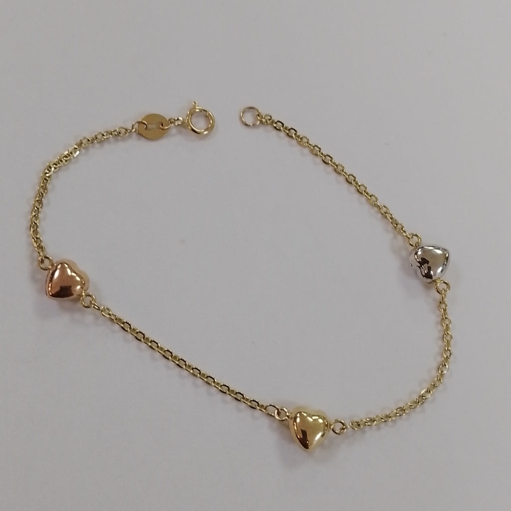PULSERA ESP CON CORAZONES COMBINADOS 14K 18 CM 1.6 GR (NUEVO)