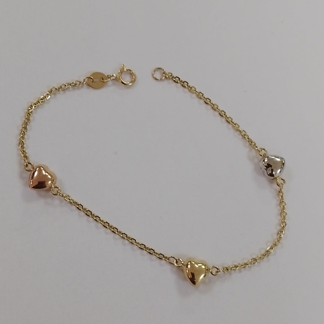 PULSERA ESP CON CORAZONES COMBINADOS 14K 18 CM 1.6 GR (NUEVO)