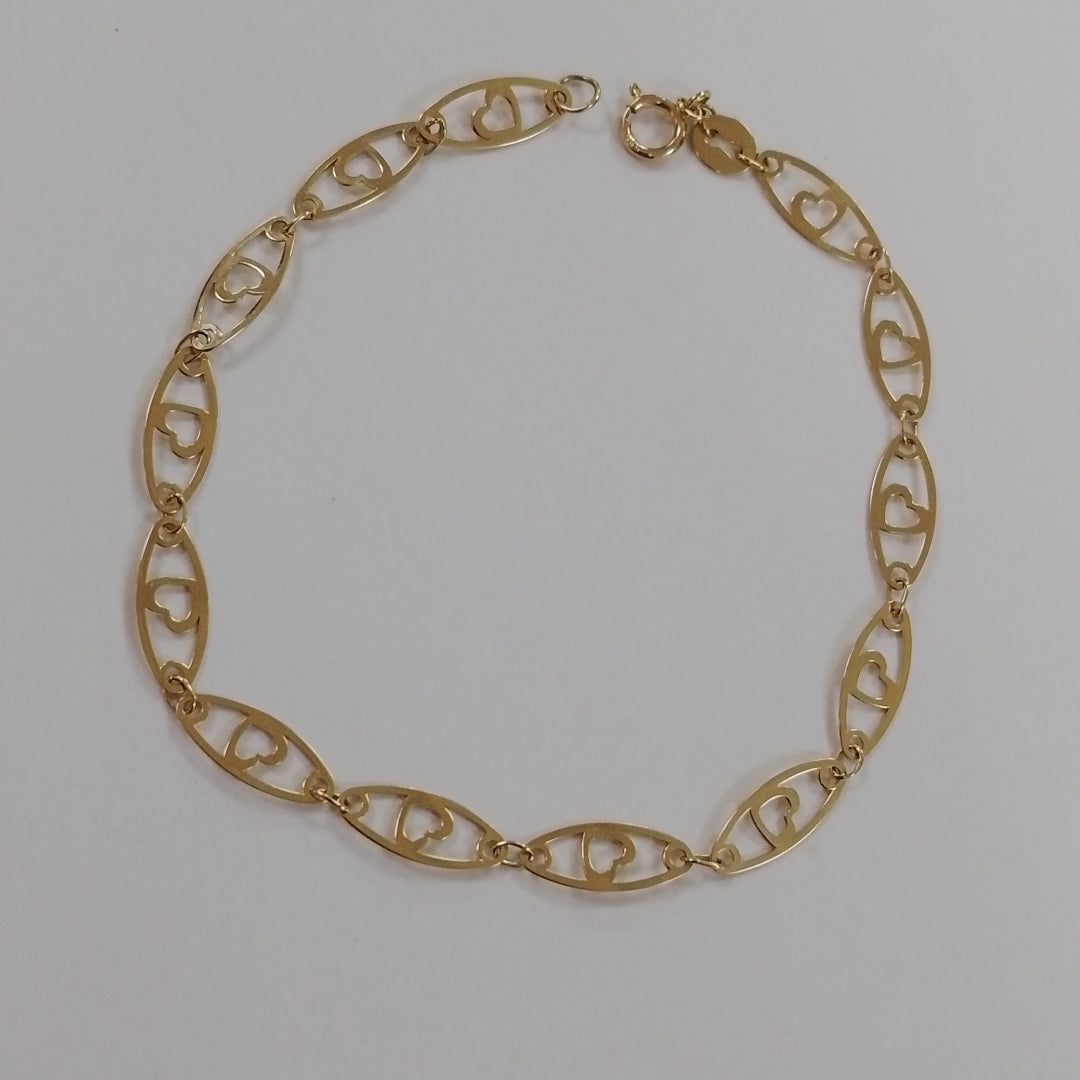 PULSERA TEJIDO ESPECIAL CON CORAZON 14K 18 CM 1.3 GR (NUEVO)
