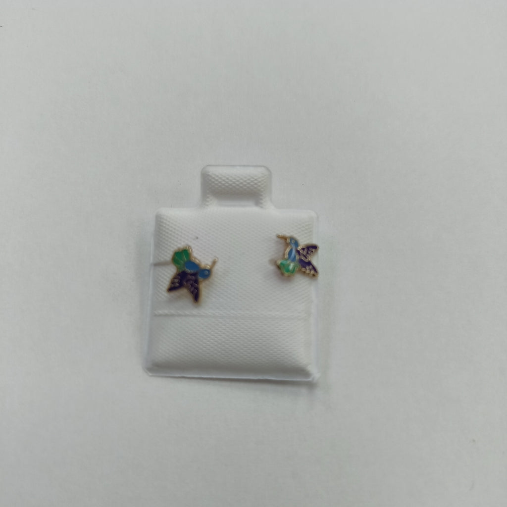 BROQUELES BROQUEL FIG COLIBRI ESMALTE AZUL 14K 0.2138 GR (NUEVO)
