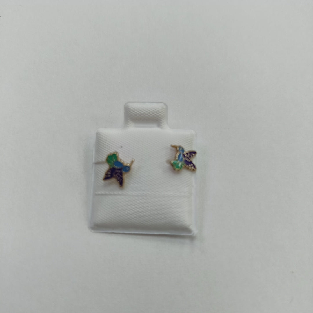 BROQUELES BROQUEL FIG COLIBRI ESMALTE AZUL 14K 0.2138 GR (NUEVO)