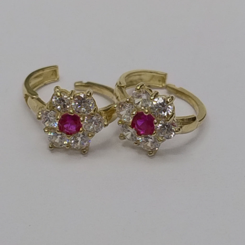 ARETES HUGGIES CON CIRCONIAS Y PIEDRA DE COLOR 14K 1.8 GR (NUEVO)