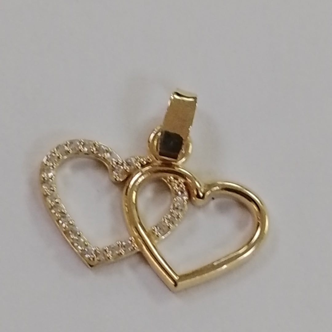 DIJE TEJIDO DOS CORAZONES CON CIRCONIAS 14K 1.5 GR (NUEVO)