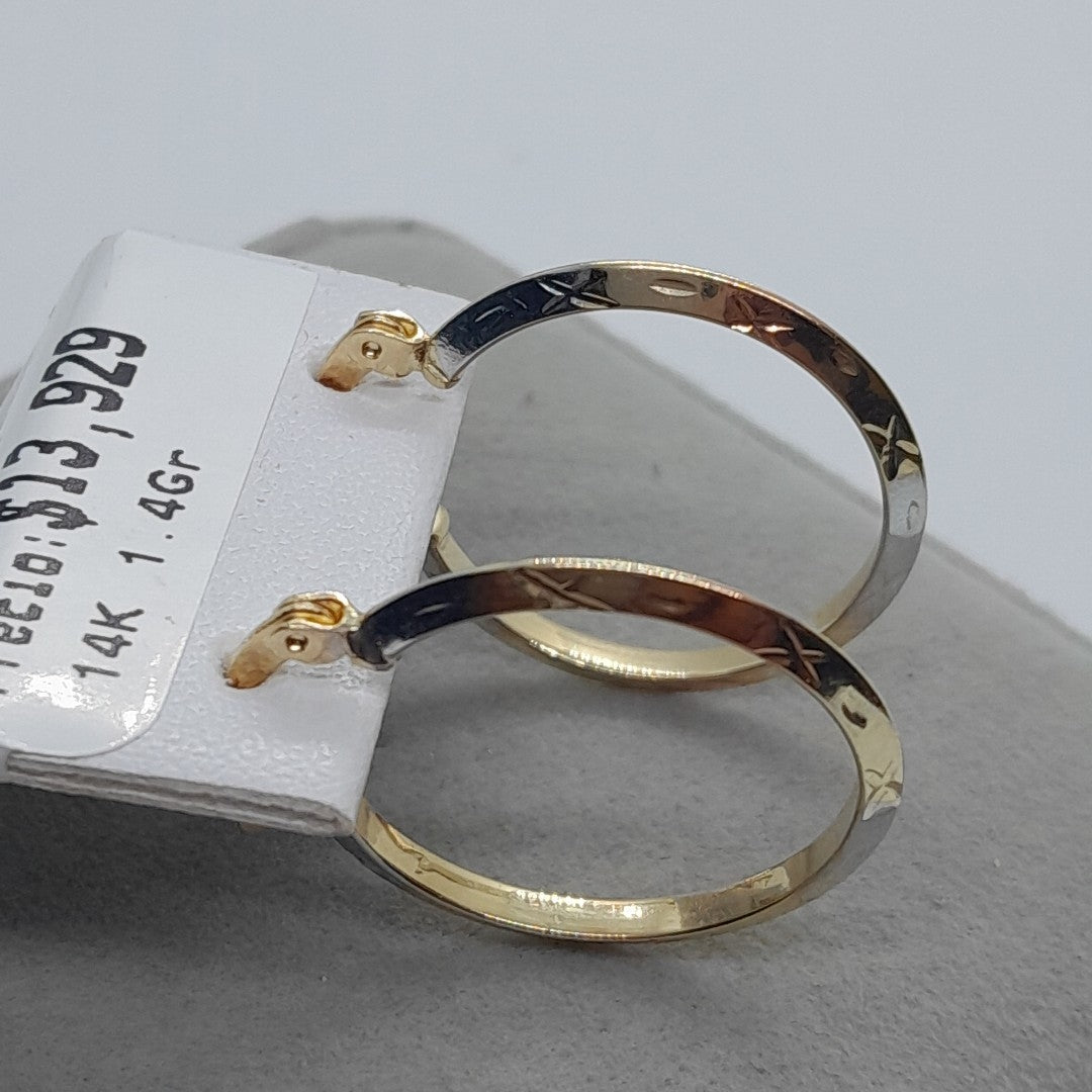 ARETES TEJIDO ARRACADAS BISELADAS COMBINADAS 14K 1.4 GR (NUEVO)
