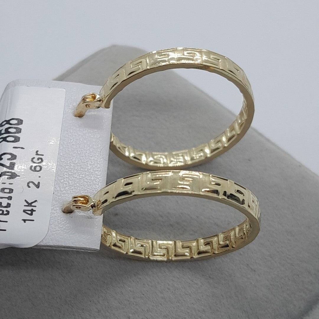 ARETES TEJIDO ARRACADA CON GRECAS 14K 2.6 GR (NUEVO)