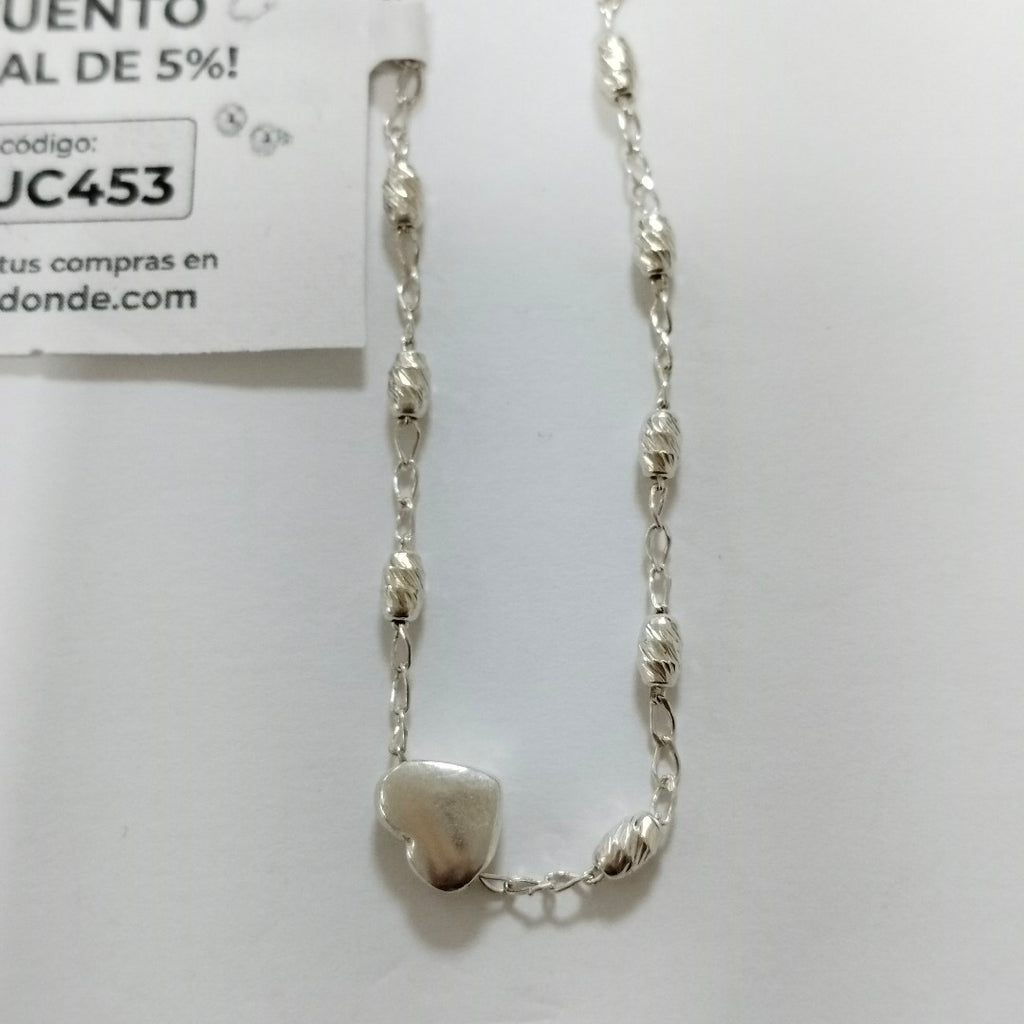 PULSERA TEJIDO CORAZON PLATA .925 18 CM 3.4 GR (NUEVO)