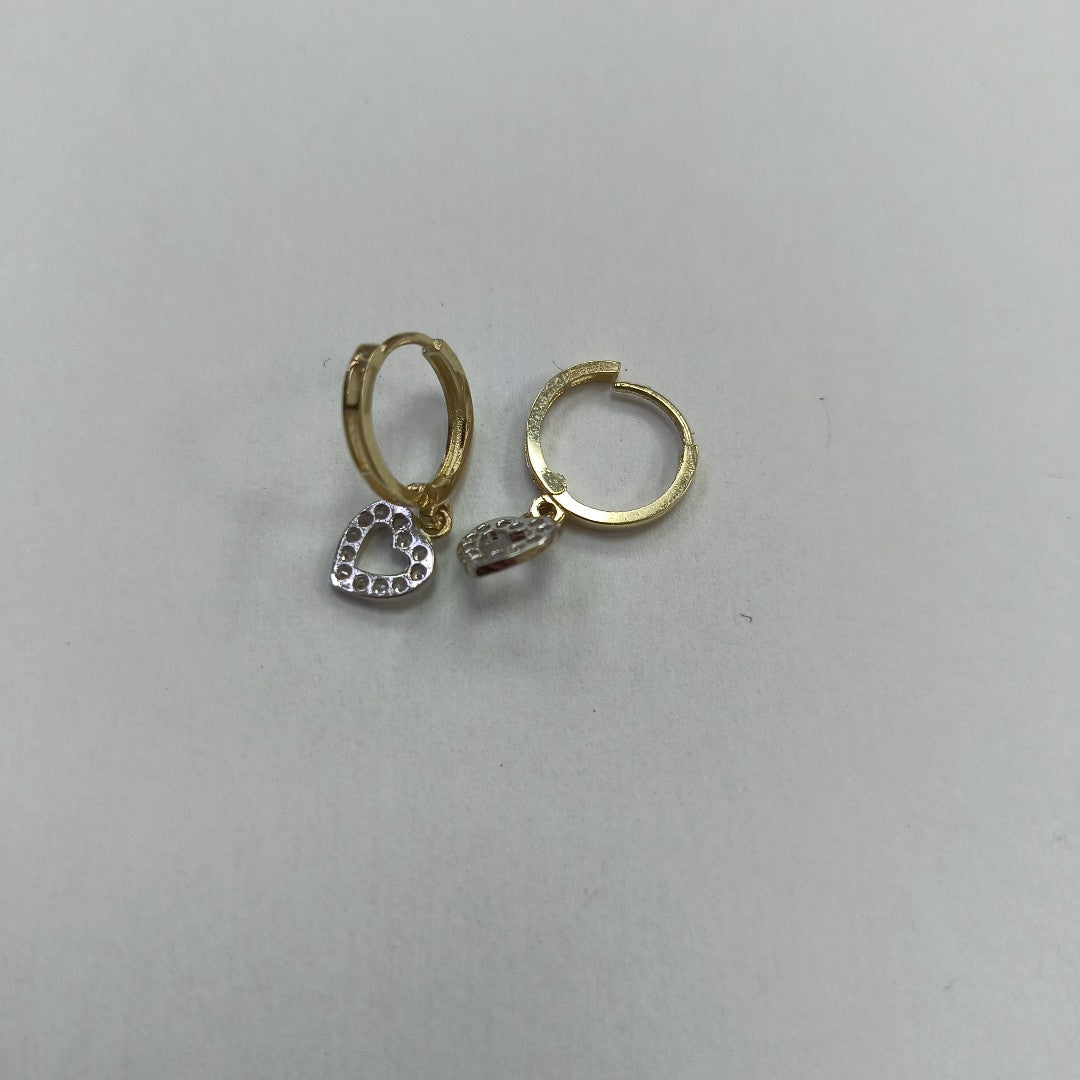 ARETES HUGGIES CON DIJE CORAZON Y CIRCONIAS 14K 2 GR (NUEVO)