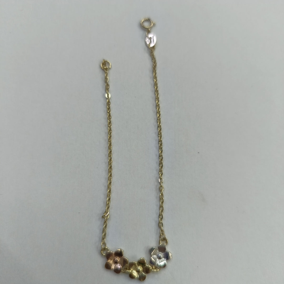 PULSERA TEJIDO ESPECIAL FIG FLORES 14K 18 CM 2.1 GR (NUEVO)