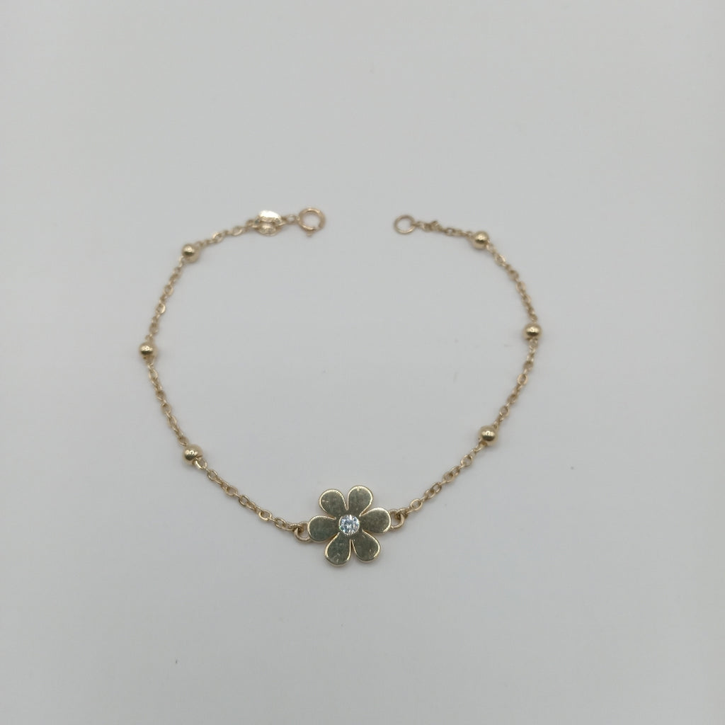 PULSERA TEJIDO ESPECIAL FLOR CON CIRCONIA 14K 18 CM 2.5 GR (NUEVO)
