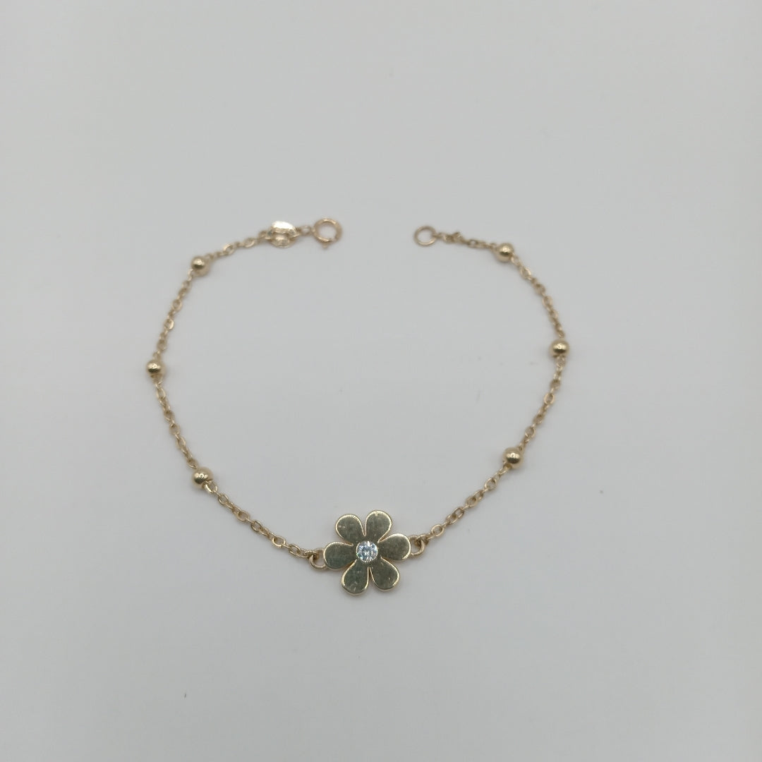 PULSERA TEJIDO ESPECIAL FLOR CON CIRCONIA 14K 18 CM 2.5 GR (NUEVO)