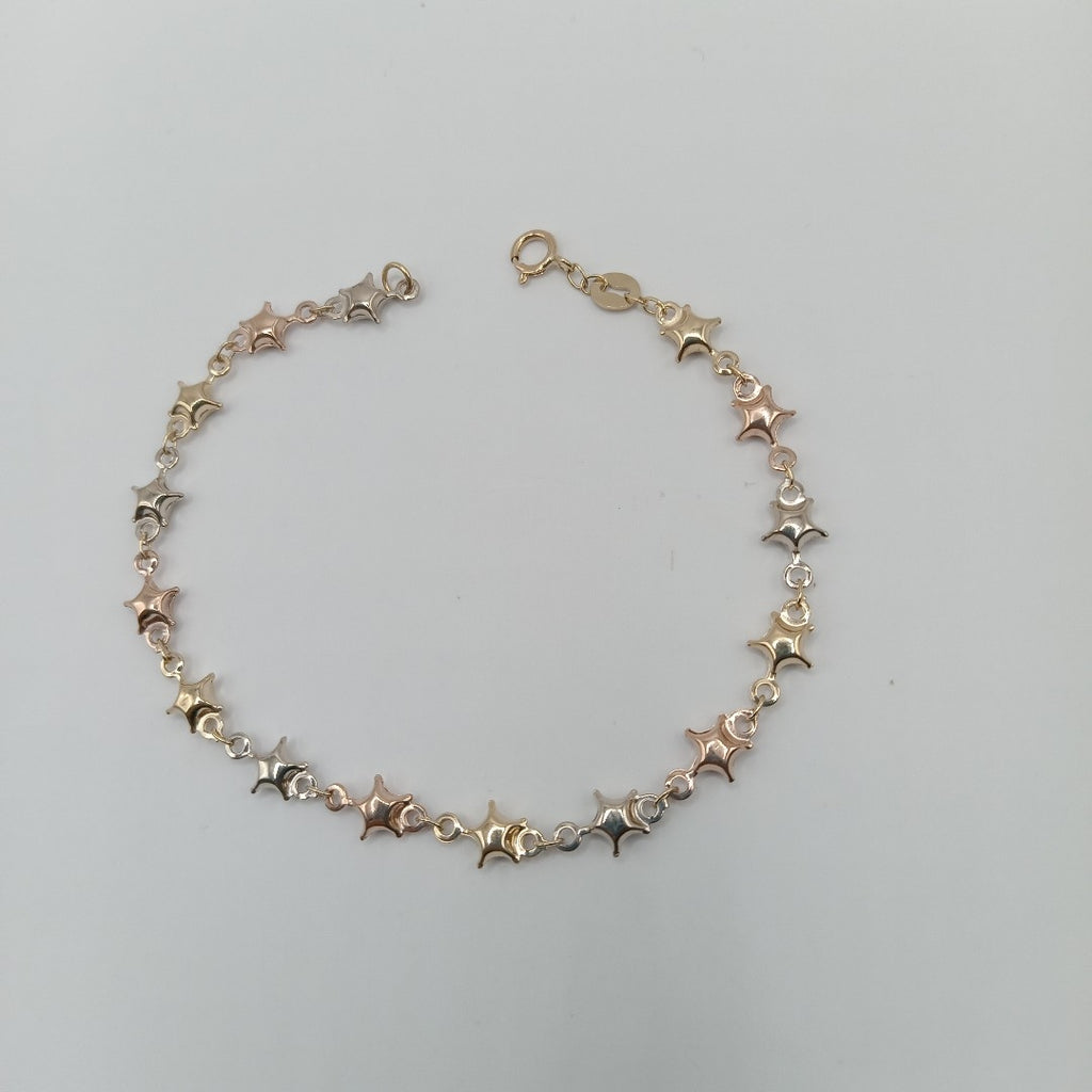 PULSERA TEJIDO ESPECIAL ESTRELLAS COMBINADAS 14K 18 CM 2.3 GR (NUEVO)