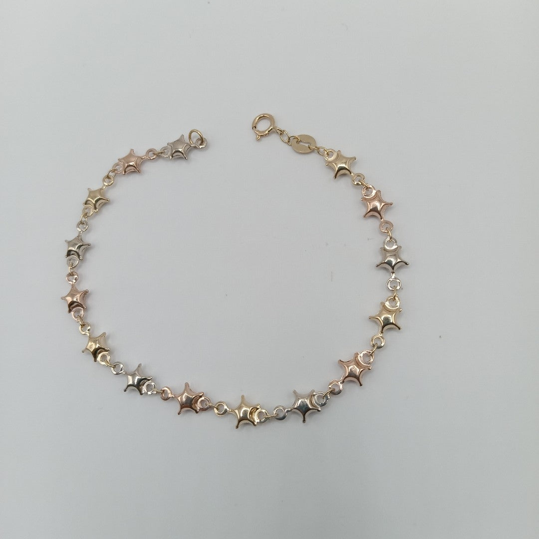 PULSERA TEJIDO ESPECIAL ESTRELLAS COMBINADAS 14K 18 CM 2.3 GR (NUEVO)