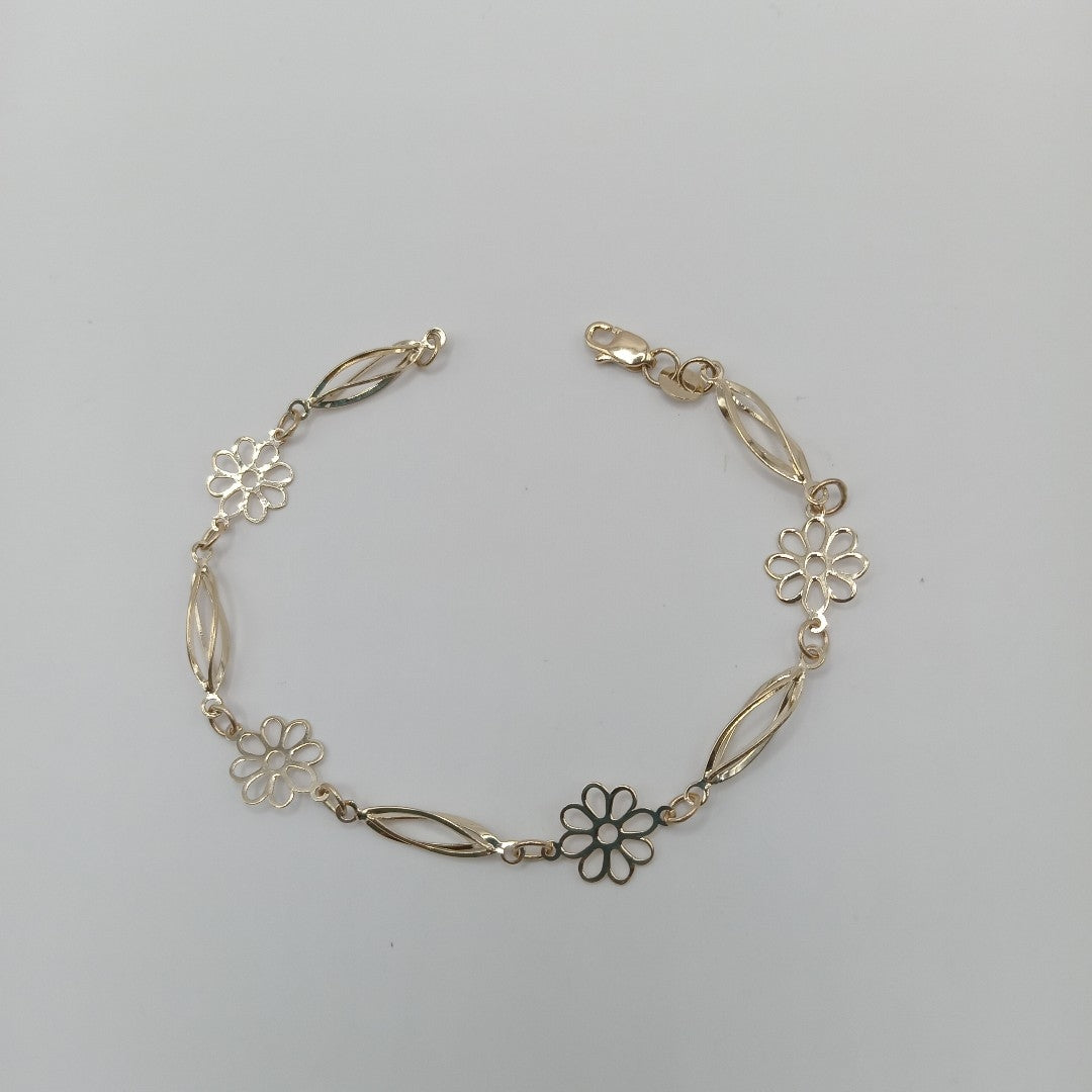 PULSERA ESPECIAL CON FLORES 14K 18 CM 2.7 GR (NUEVO)
