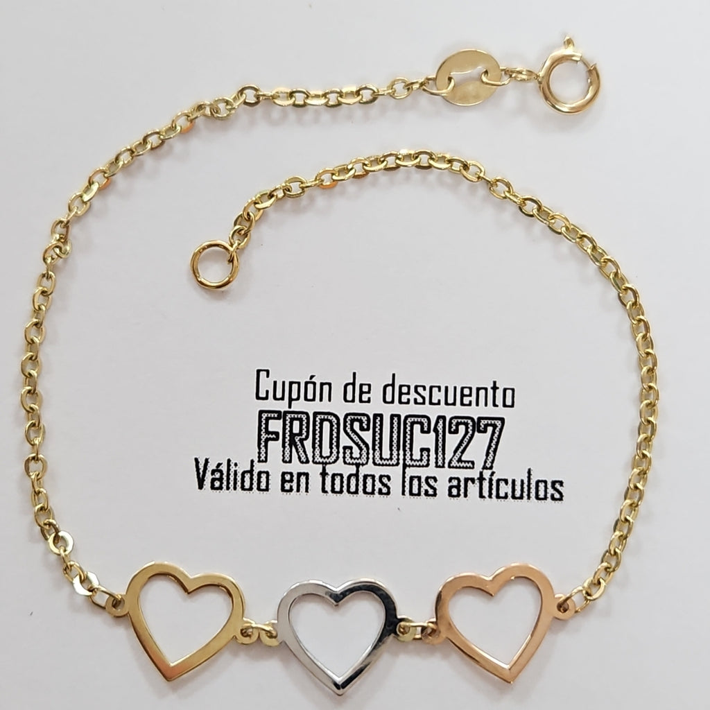 PULSERA ESPECIAL CON CORAZONES 14K 18 CM 1.3 GR (NUEVO)