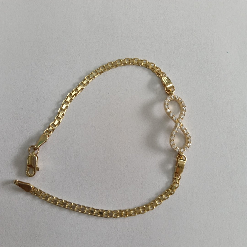 PULSERA TEJIDO ESPECIAL CON INFINITO Y CIRCONIAS 14K 18 CM 3.4 GR (NUEVO)