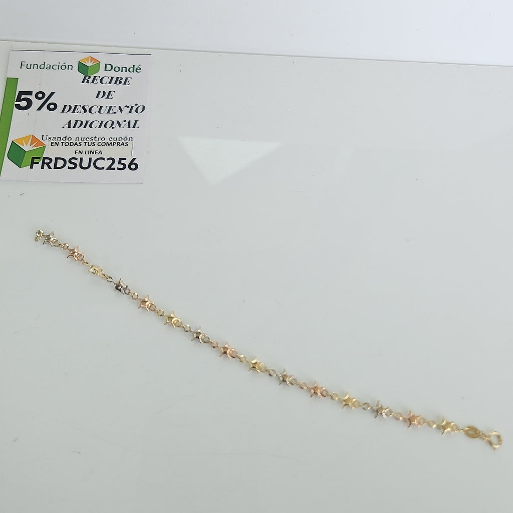 PULSERA TEJIDO ESPECIAL ESTRELLAS COMBINADAS 14K 18 CM 2.3 GR (NUEVO)