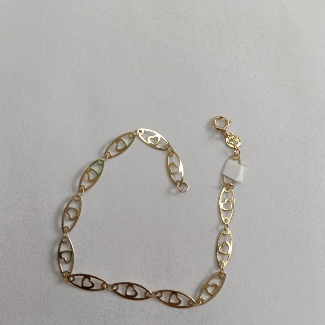 PULSERA TEJIDO ESPECIAL CON CORAZON 14K 18 CM 1.3 GR (NUEVO)