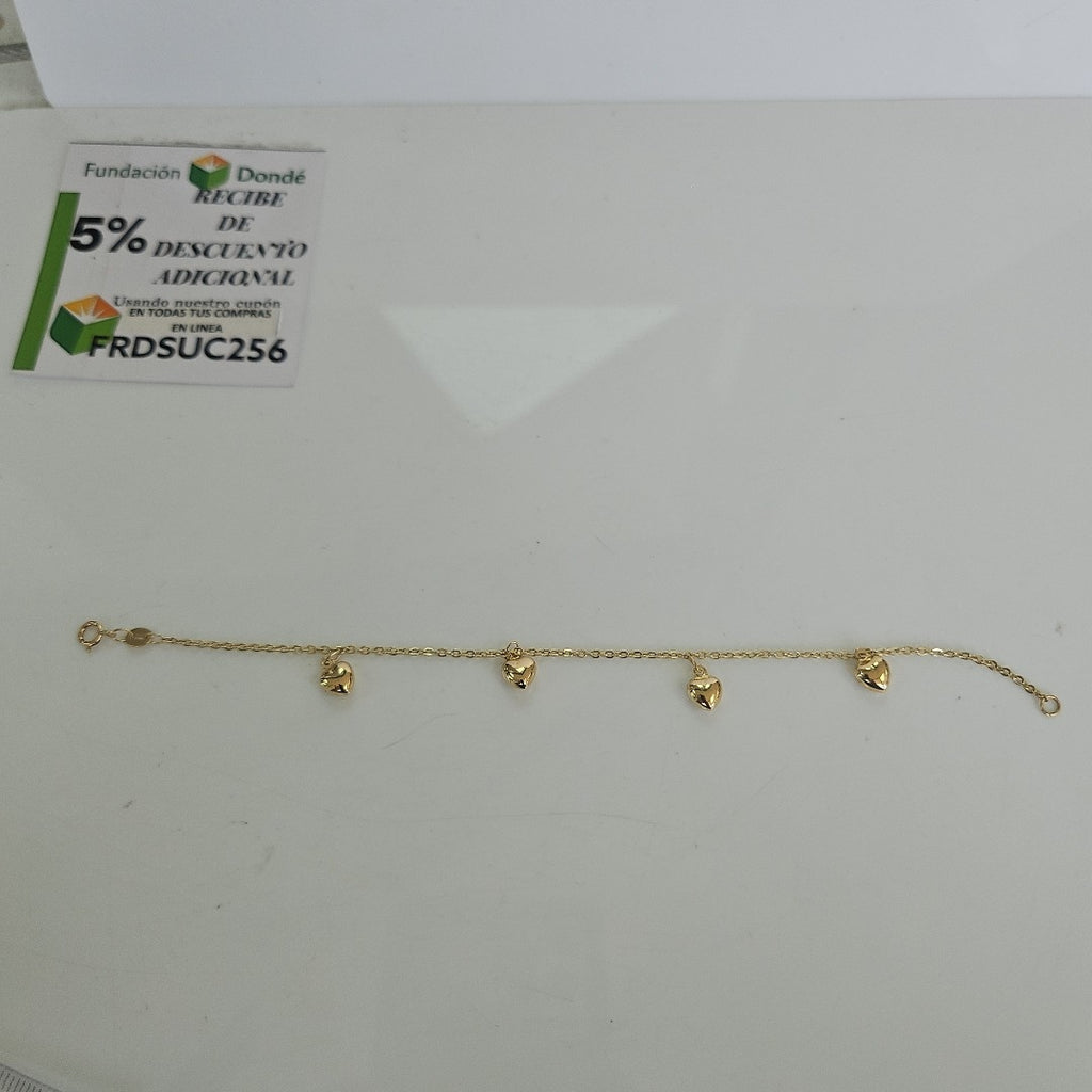 PULSERA ESP CON FIG CORAZONES 14K 18 CM 1.8 GR (NUEVO)