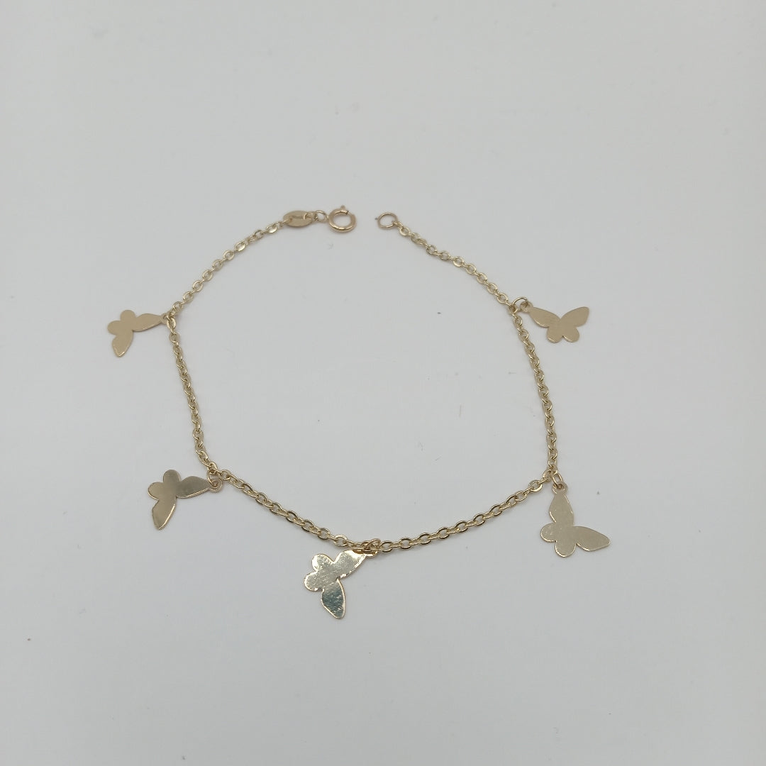 PULSERA ESPECIAL CON MARIPOSAS 14K 18 CM 2.1 GR (NUEVO)
