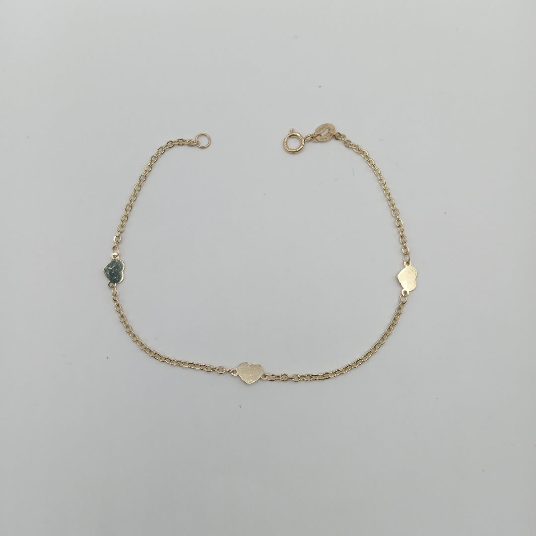 PULSERA TEJIDO ESPECIAL FIG CORAZONES 14K 18 CM 1.3 GR (NUEVO)
