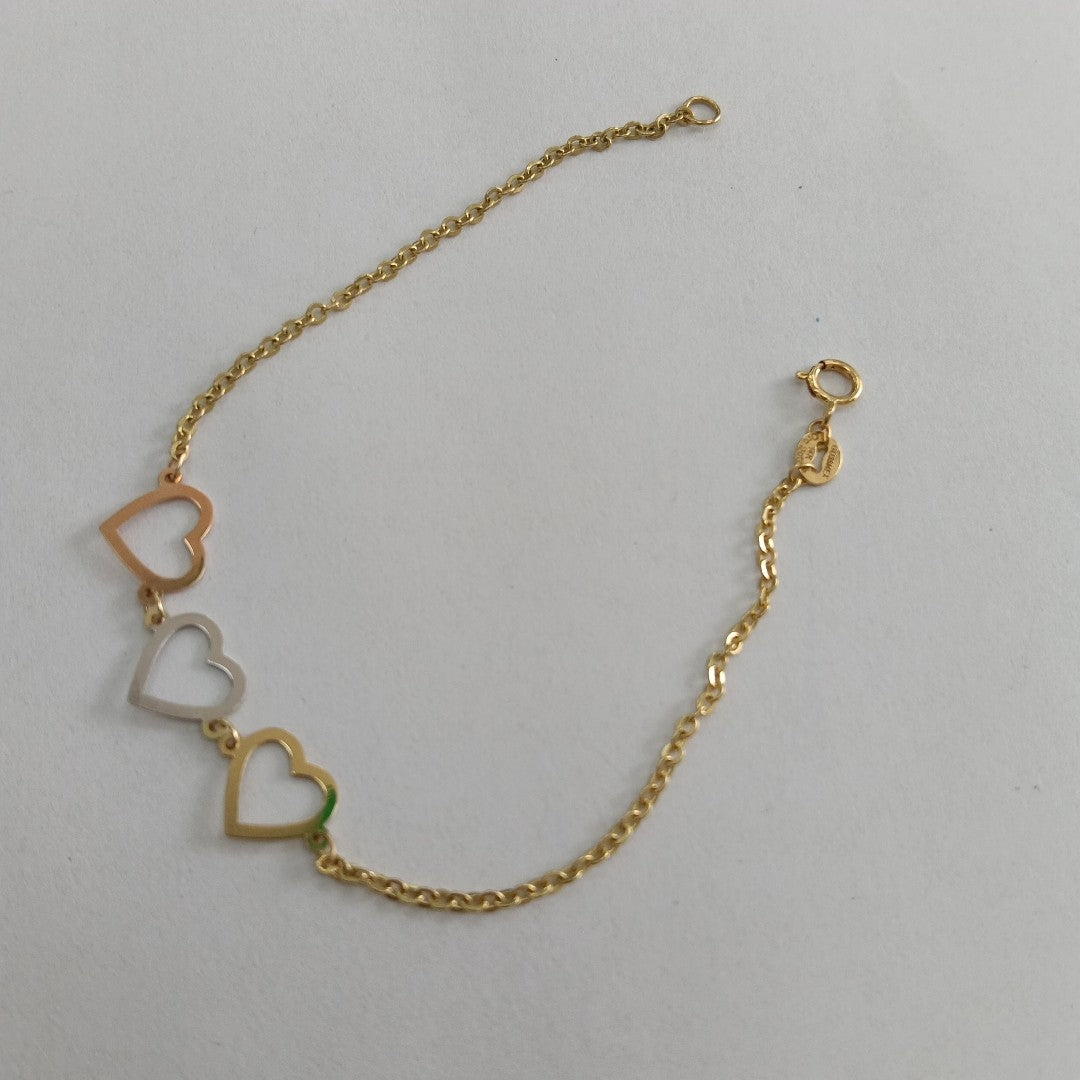 PULSERA ESPECIAL CON CORAZONES 14K 18 CM 1.3 GR (NUEVO)