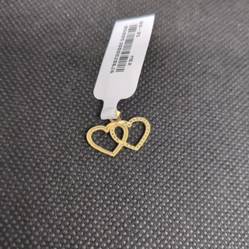 DIJE TEJIDO DOS CORAZONES CON CIRCONIAS 14K 1.4 GR (NUEVO)