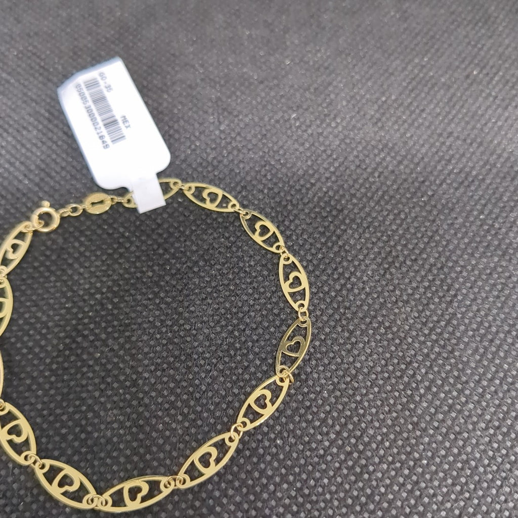 PULSERA TEJIDO ESPECIAL CON CORAZON 14K 18 CM 1.3 GR (NUEVO)