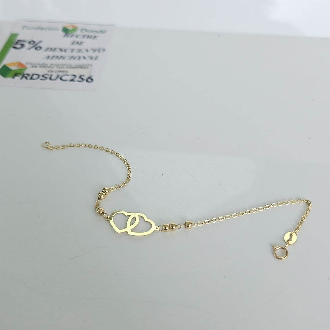 PULSERA TEJIDO ESPECIAL C CORAZONES 14K 18 CM 1.7 GR (NUEVO)