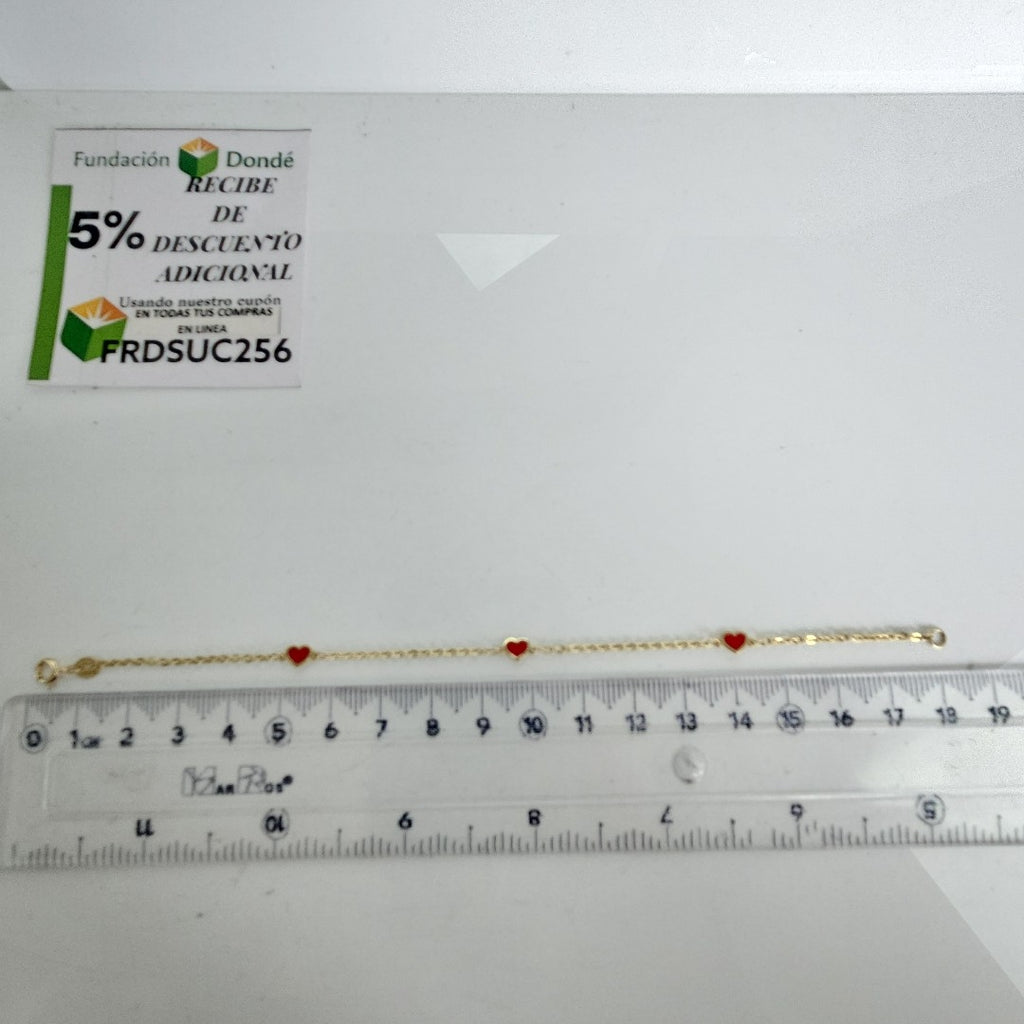 PULSERA ESPECIAL CON CORAZONES 14K 18 CM 1.4 GR (NUEVO)