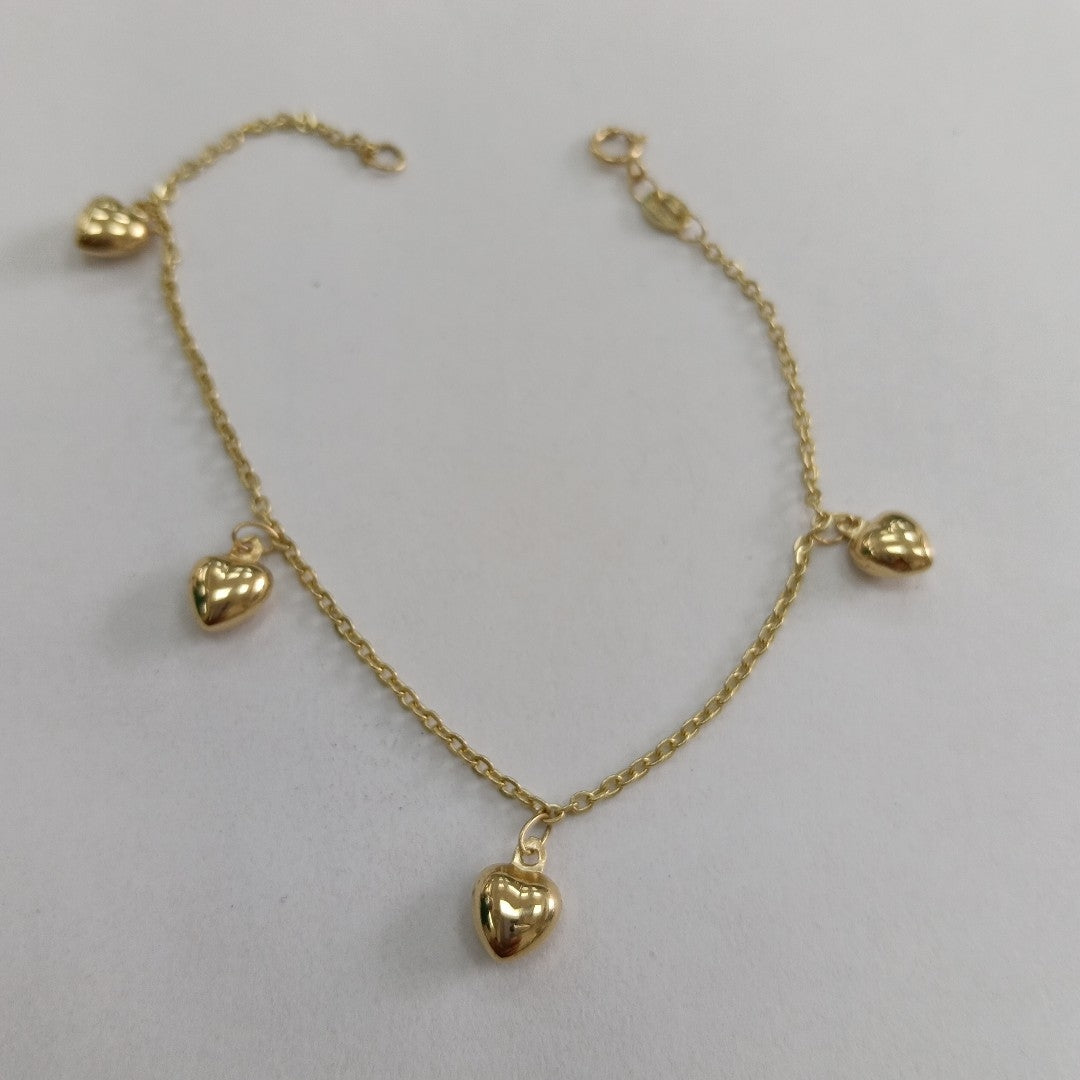 PULSERA ESP CON FIG CORAZONES 14K 18 CM 1.8 GR (NUEVO)