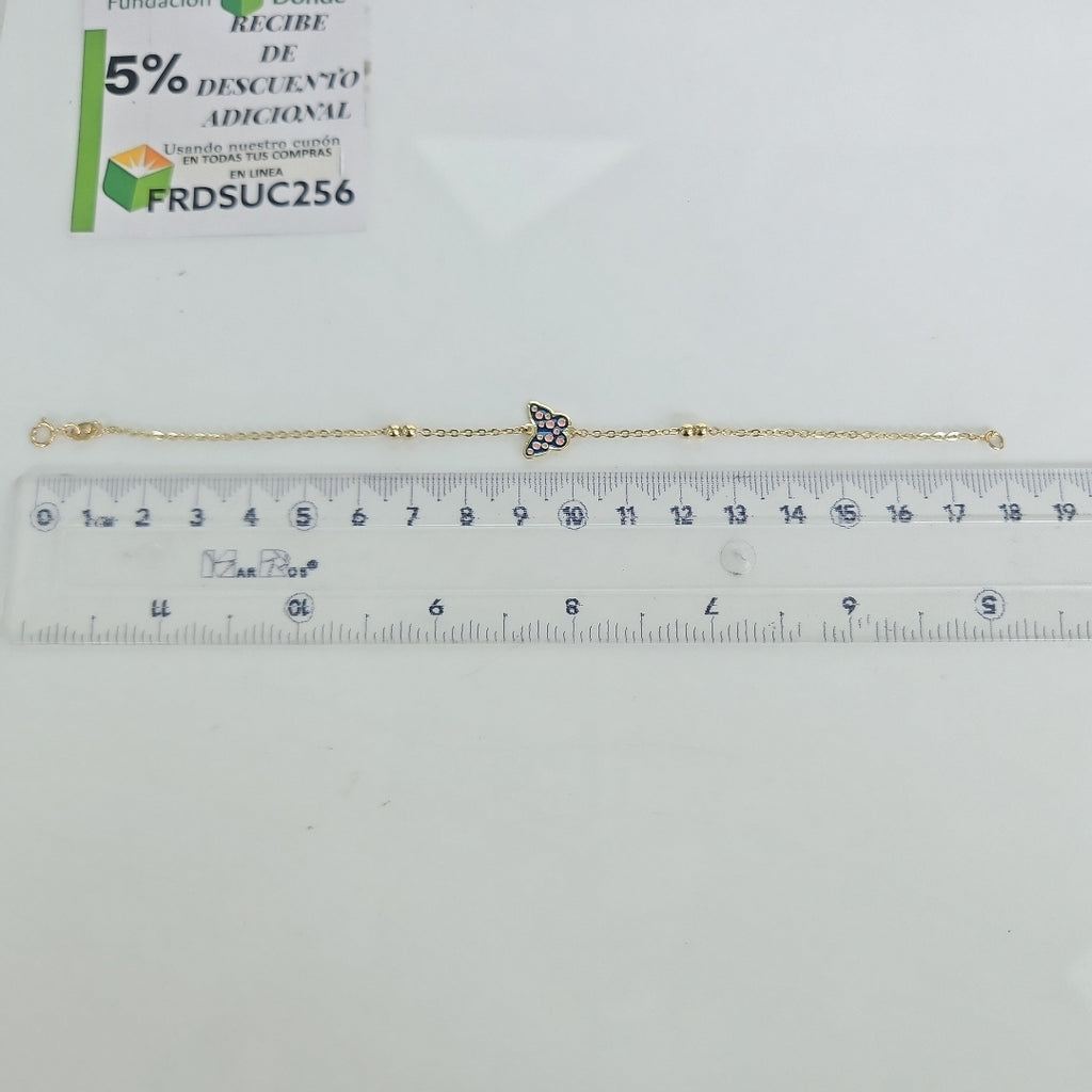 PULSERA TEJIDO ESPECIAL MARIPOSA CON ESMALTE 14K 18 CM 1.8 GR (NUEVO)