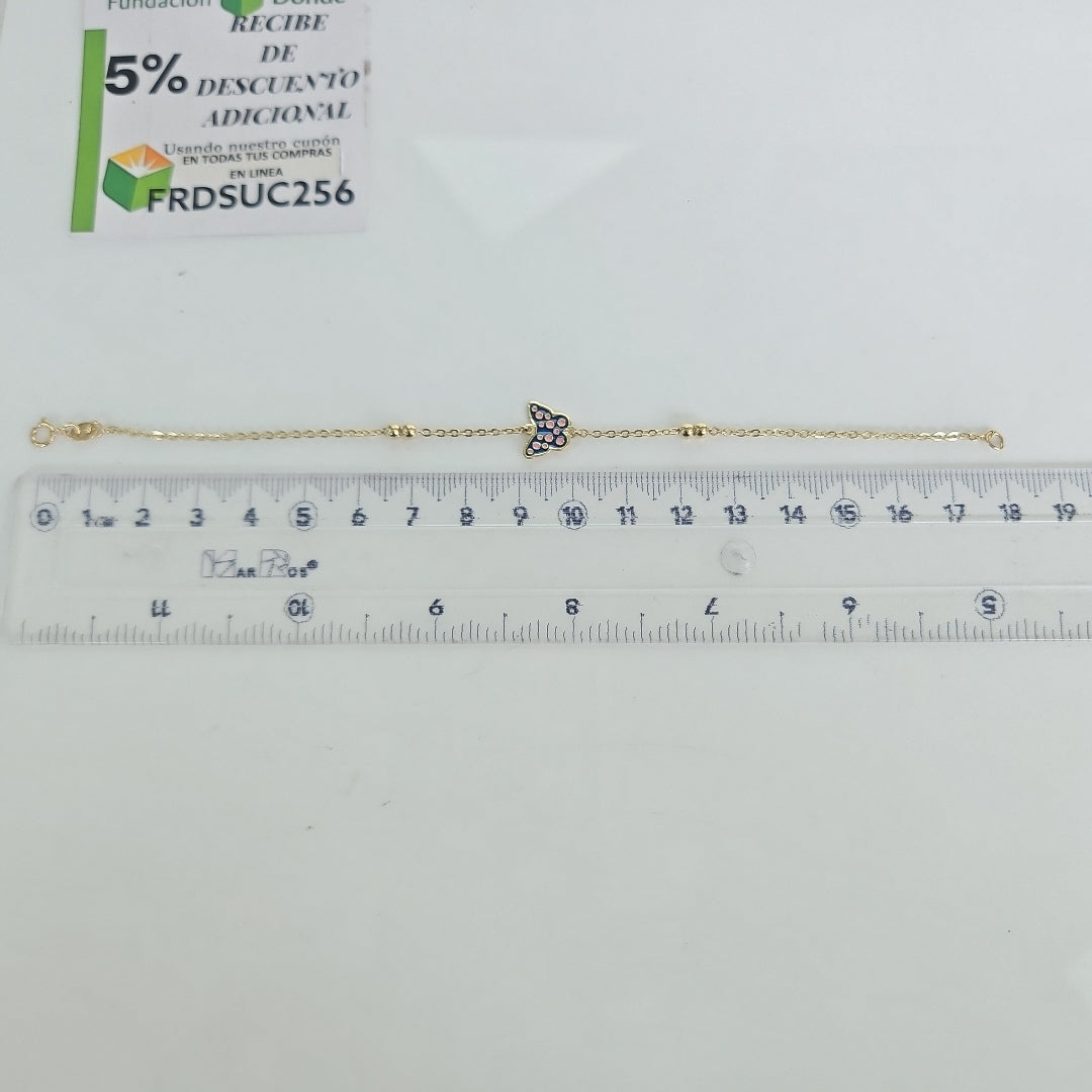 PULSERA TEJIDO ESPECIAL MARIPOSA CON ESMALTE 14K 18 CM 1.8 GR (NUEVO)