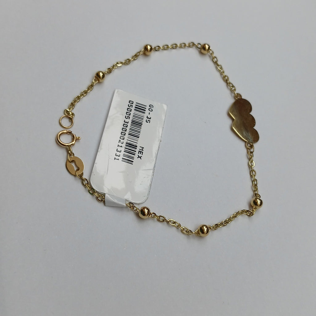 PULSERA TEJIDO ESPECIAL CON DOS CORAZONES 14K 18 CM 1.7 GR (NUEVO)