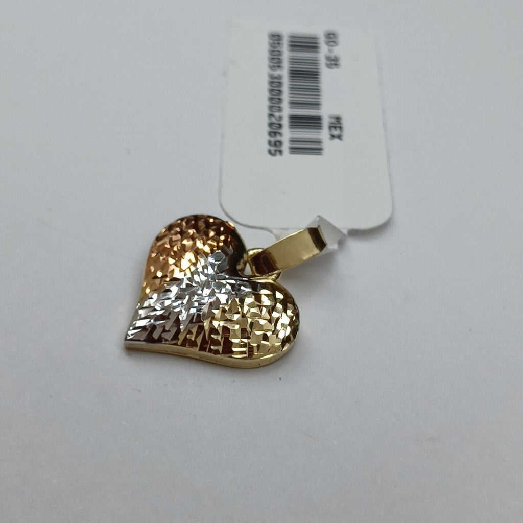 DIJE TEJIDO CORAZON LABRADO COMBINADO 14K 1.2 GR (NUEVO)