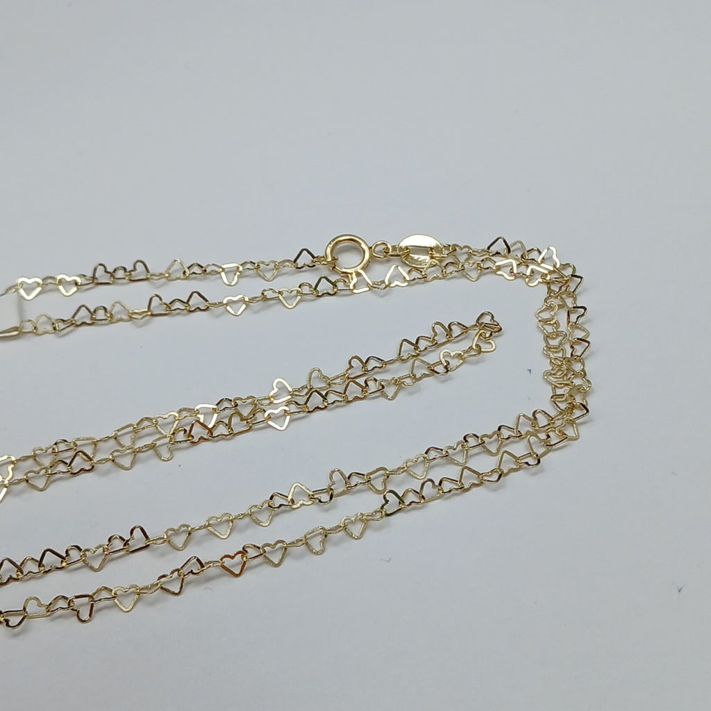 CADENAS TEJIDO CORAZONES ORO 10K 55 CM 1.6 GR (NUEVO)