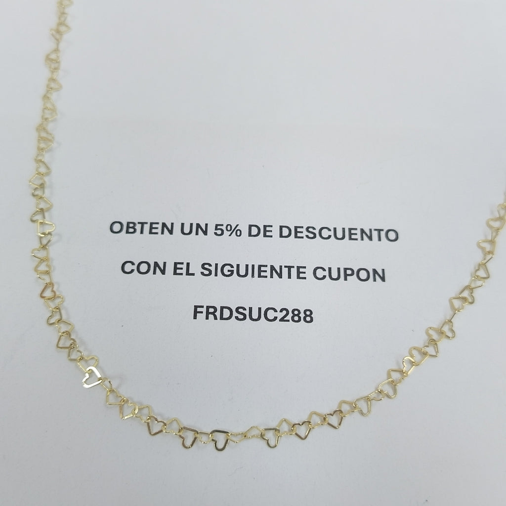 CADENAS TEJIDO CORAZONES ORO 10K 55 CM 2.7 GR (NUEVO)
