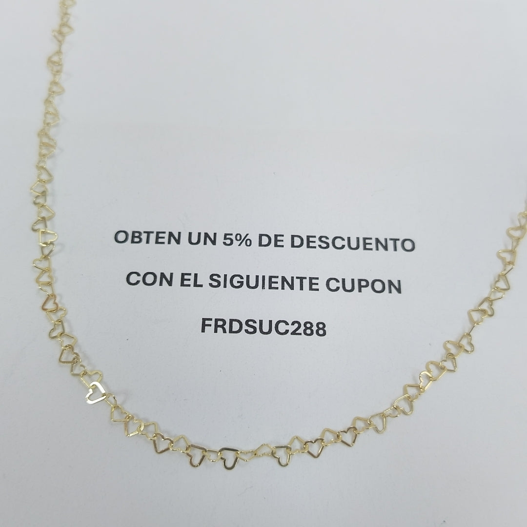 CADENAS TEJIDO CORAZONES ORO 10K 55 CM 2.7 GR (NUEVO)