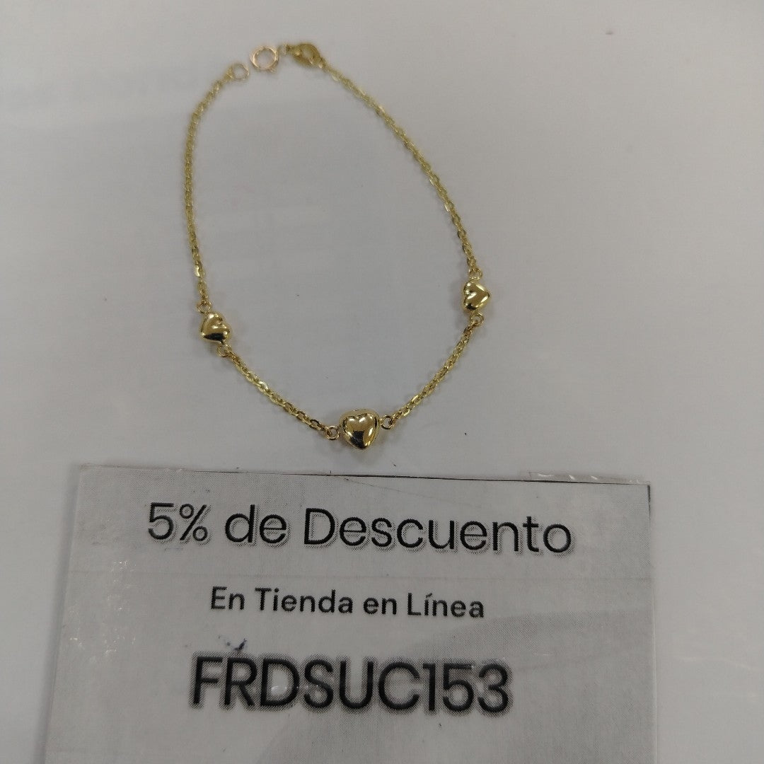 PULSERA TEJIDO ESPECIAL CON CORAZONES 14K 18 CM 1.7 GR (NUEVO)