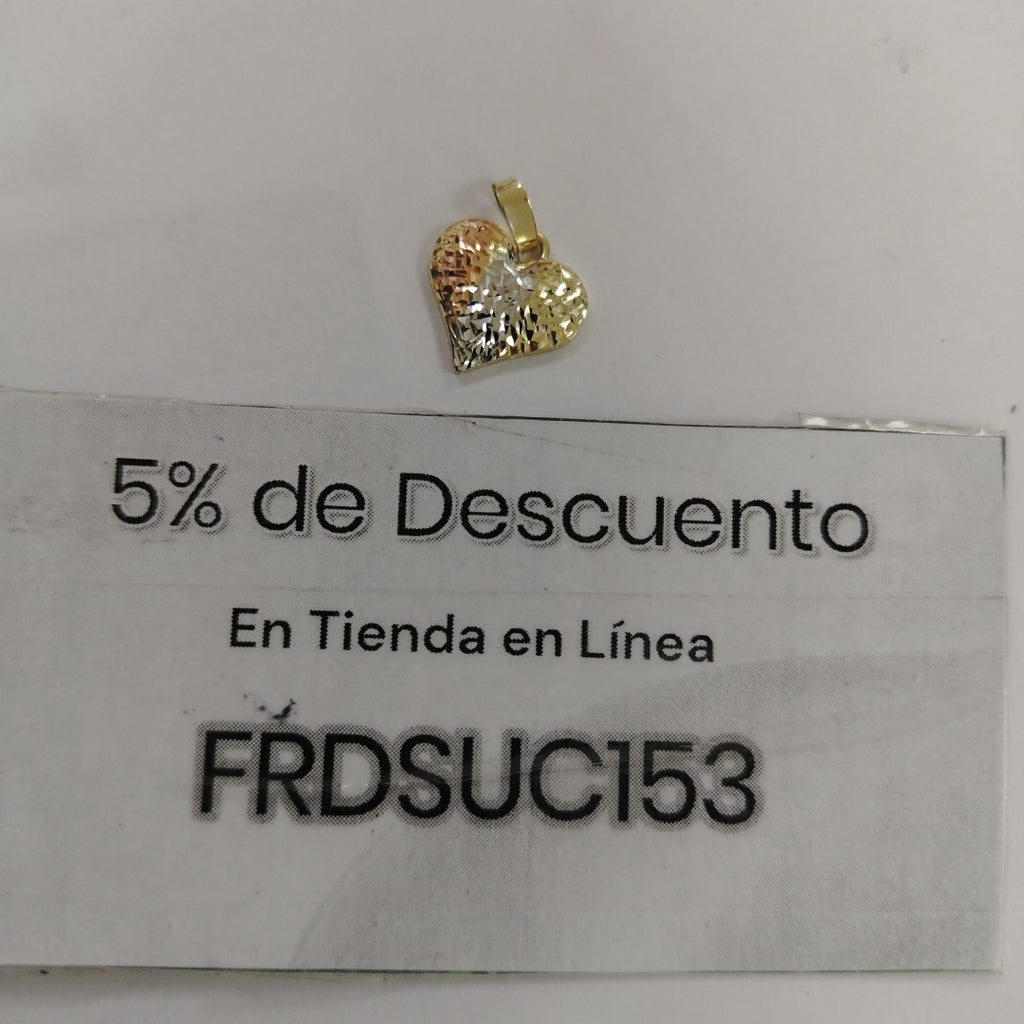 DIJE TEJIDO CORAZON LABRADO COMBINADO 14K 1.2 GR (NUEVO)